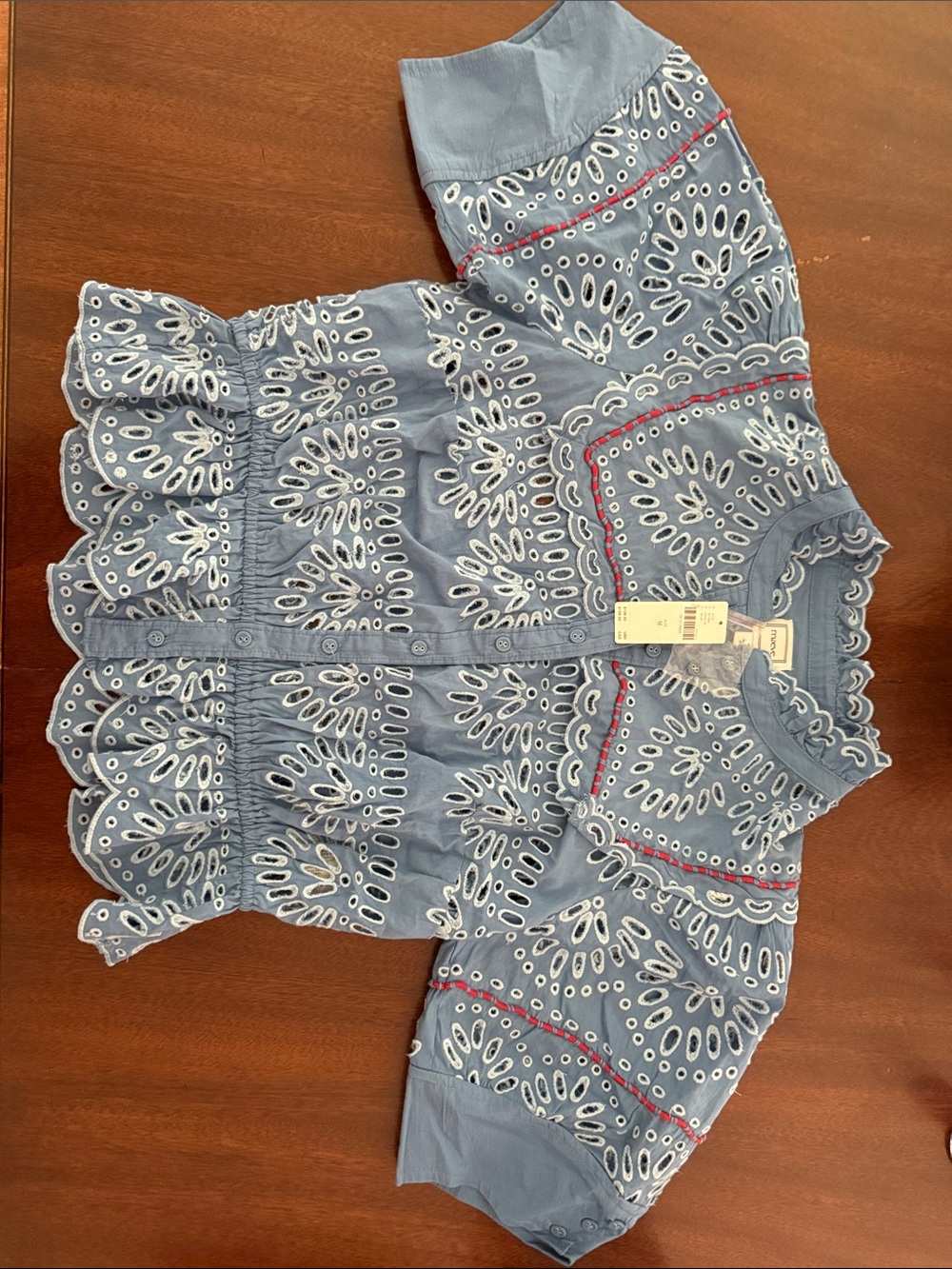 Maeve Blue Eyelet Embroidered Button-Front Blouse